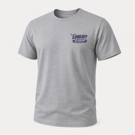 Look Off Academy T - Heather Gray / Navy & Orange, front view