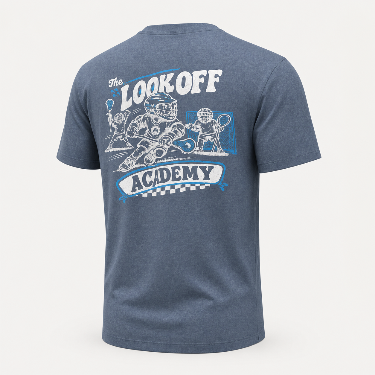 Look Off Academy T - Slate Blue / White & Cyan, back view