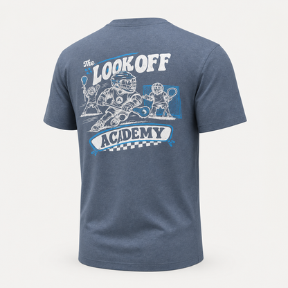 Look Off Academy T - Slate Blue / White & Cyan, back view